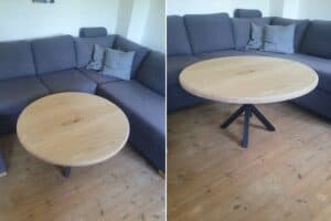 Runde sofaborde kan også laves i planker
