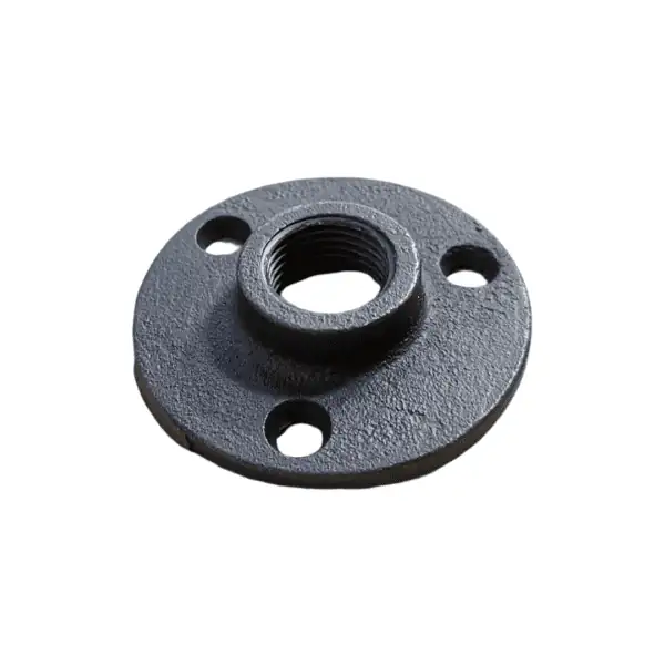 Rund sort flange med 1/2 tomme gevind og tre monteringshuller