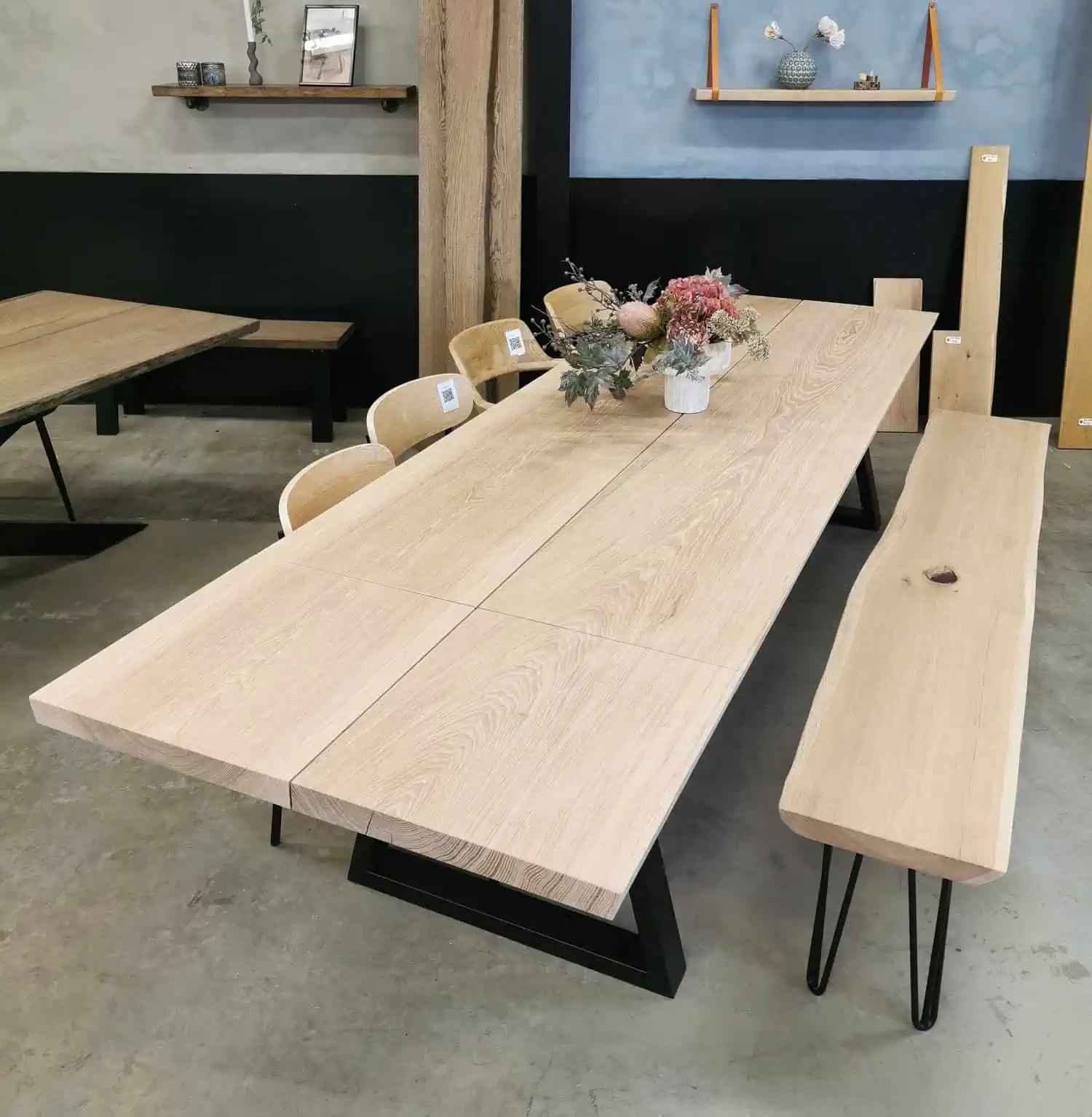 Plankebord eg hvid olie, 90x240 cm, tillægsplade 50x90 cm